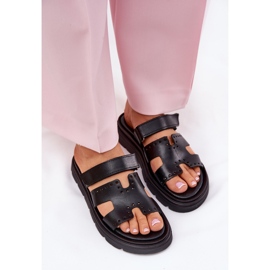 Slippers en cuir naturel pour femmes sur la plate-forme Zazoo 40440 noire 2