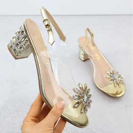 S.Barski Sandales des femmes transparentes sur le poteau avec zircons złote D&amp;A par S. Barski MR51-002 doré 1