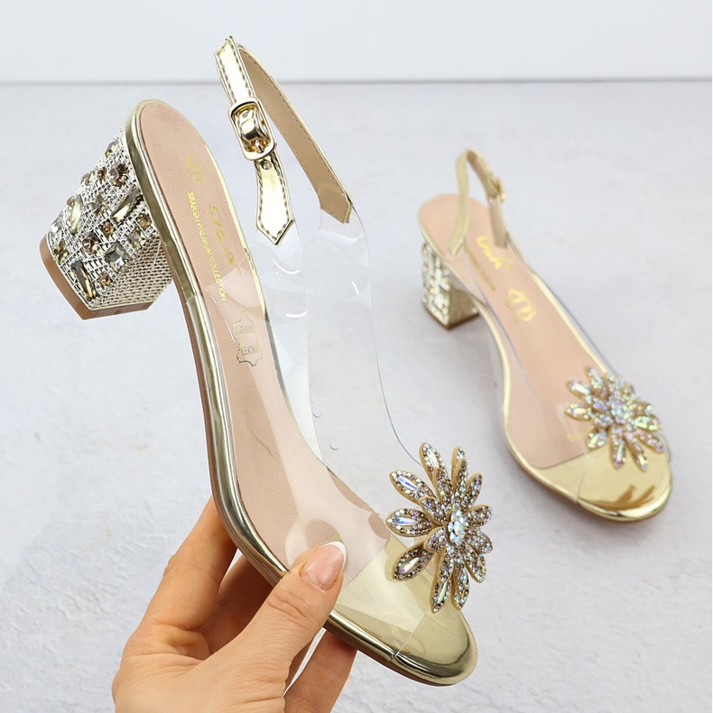 S.Barski Sandales des femmes transparentes sur le poteau avec zircons złote D&amp;A par S. Barski MR51-002 doré 1