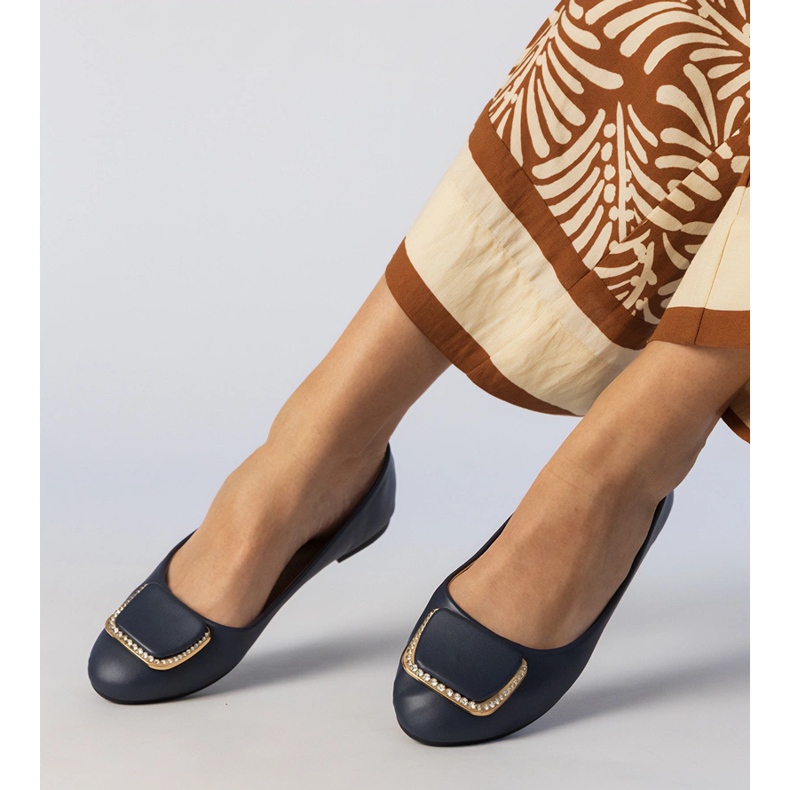 Ballerines féminines bleu marine avec zircons 1 Ballerines féminines bleu marine avec zircons 1