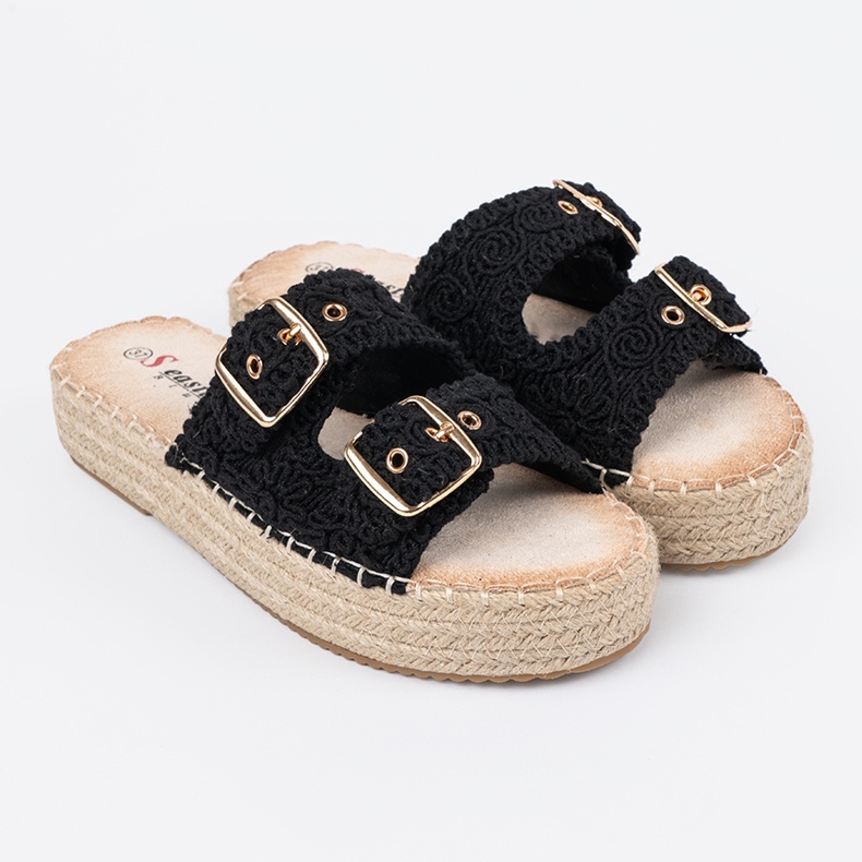 Seastar Les tongs noirs sur la plate-forme avec des boucles 1