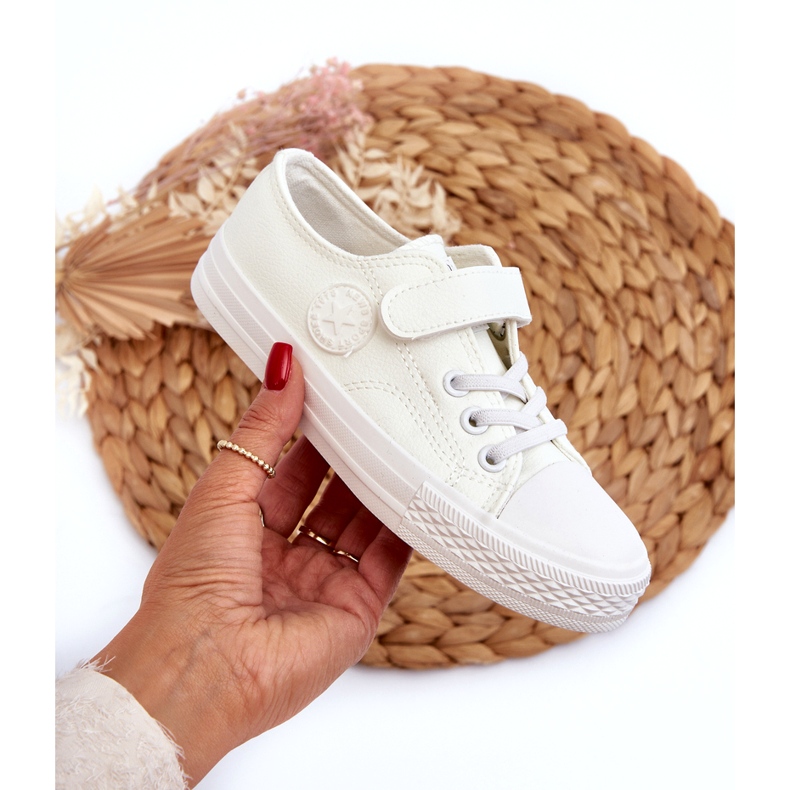 News Baskets enfant en cuir avec velcro, blanc 4