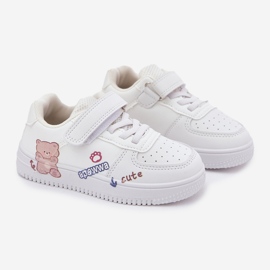 Sneakers pour enfants Velcro avec un ours en peluche blanc blanche 1