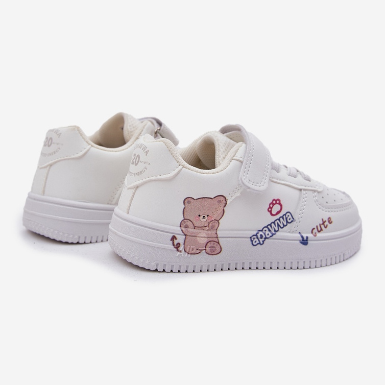 Sneakers pour enfants Velcro avec un ours en peluche blanc 2