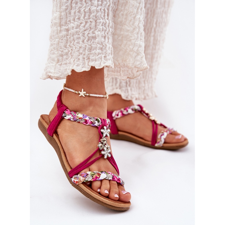 Sandales pour femmes plates avec rayures et épingles tressées Artiker 56C1314 Fuksja rose 2 Sandales pour femmes plates avec rayures et épingles tressées Artiker 56C1314 Fuksja rose 2