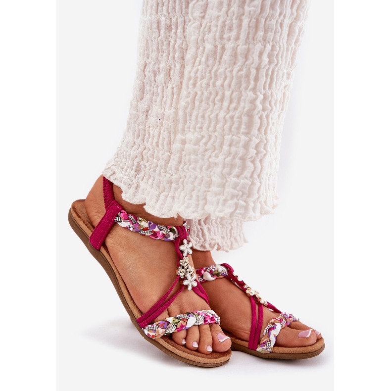 Sandales pour femmes plates avec rayures et épingles tressées Artiker 56C1314 Fuksja rose 1 Sandales pour femmes plates avec rayures et épingles tressées Artiker 56C1314 Fuksja rose 1
