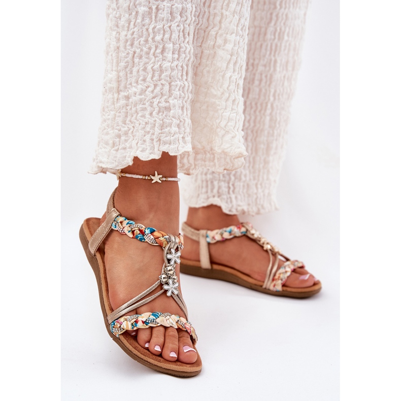 Sandales pour femmes plates avec rayures et épingles tressées Artiker 54C1323 PLN doré 2