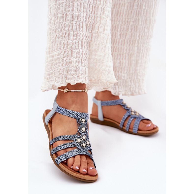 Sandales plates pour femmes avec artiker tressé 56C1325 BLAIS BLAIS bleu 2 Sandales plates pour femmes avec artiker tressé 56C1325 BLAIS BLAIS bleu 2