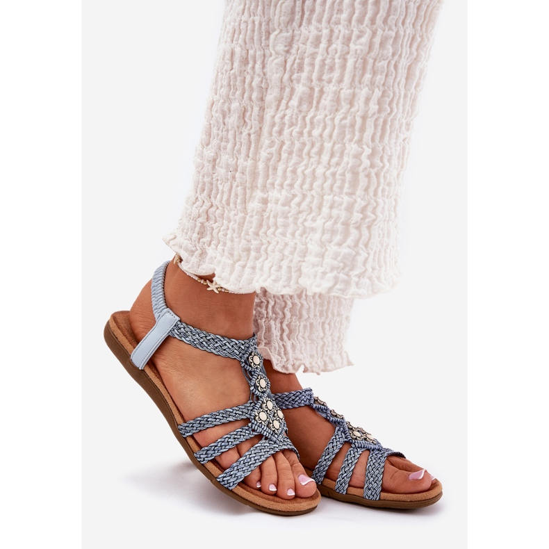 Sandales plates pour femmes avec artiker tressé 56C1325 BLAIS BLAIS bleu 1 Sandales plates pour femmes avec artiker tressé 56C1325 BLAIS BLAIS bleu 1