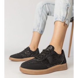 Baskets pour femmes noires décorées de paillettes 1