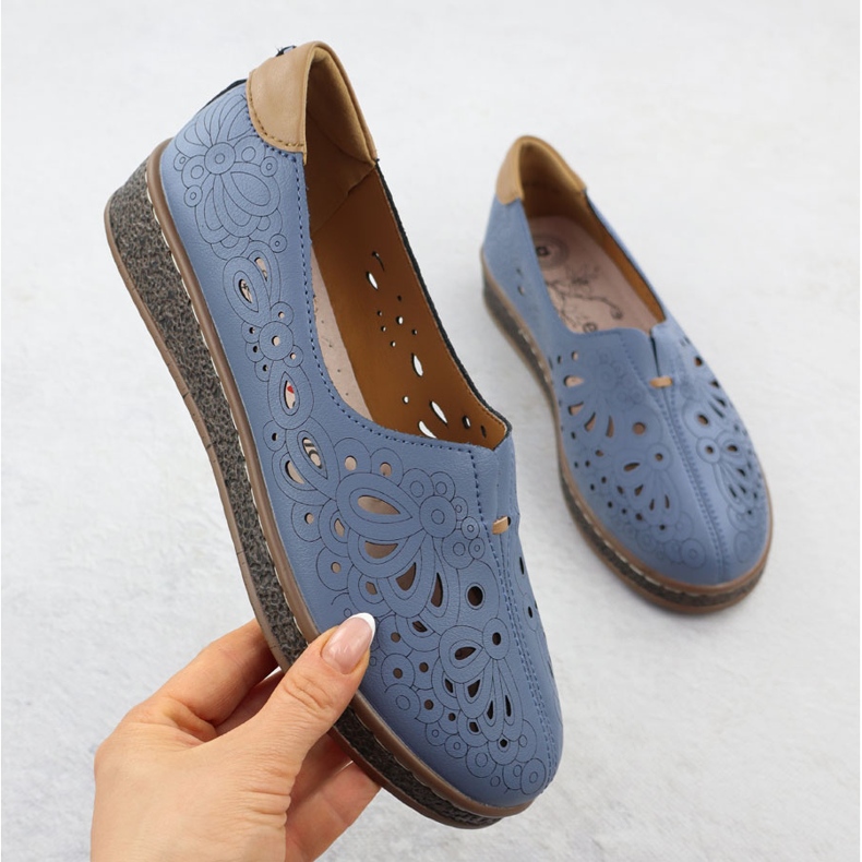 Evento Chaussures en cuir féminine Openwork sur une élévation de l'événement du bleu marine 7007 1