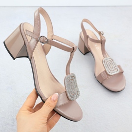 Vinceza Sandales en cuir pour femmes sur le pilier avec des zircons beige 1