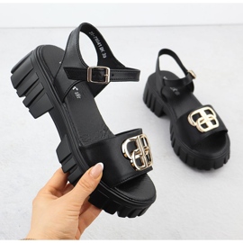 Sandales en cuir pour femmes sur le bloc noir Vinceza 79541 le noir 1