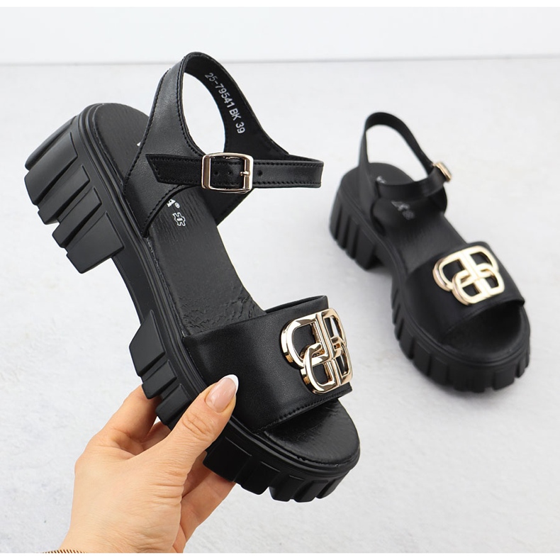 Sandales en cuir pour femmes sur le bloc noir Vinceza 79541 le noir 1