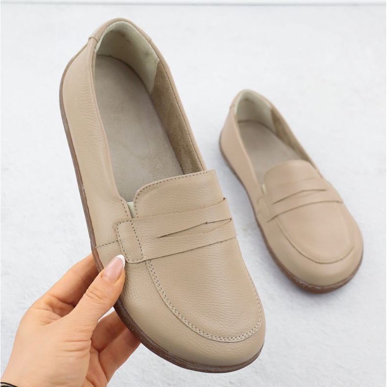 Mocassins en cuir pour femmes pieds nus ekri helios 433 beige 1