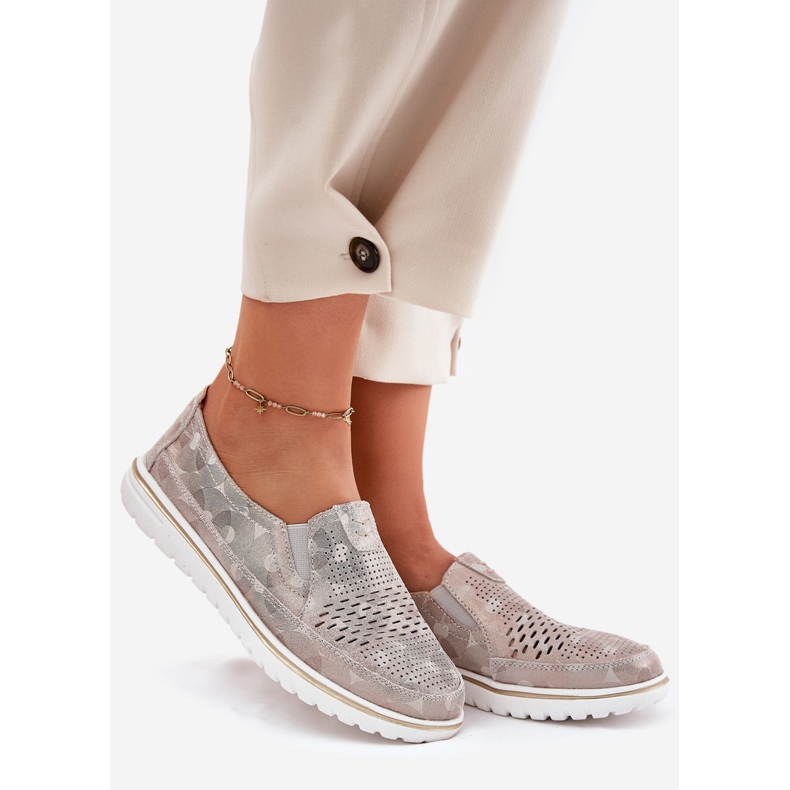 Mocassins Daim Beige-Doré Inez 1