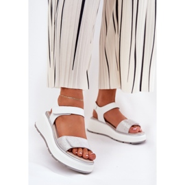 S.Barski Plateforme de sandales en cuir pour femmes et coins velcro S. Barski LR51-543 Silver argent 2