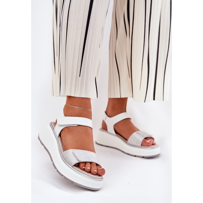 S.Barski Plateforme de sandales en cuir pour femmes et coins velcro S. Barski LR51-543 Silver argent 2