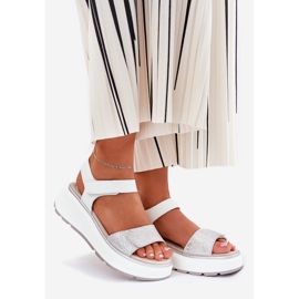 S.Barski Plateforme de sandales en cuir pour femmes et coins velcro S. Barski LR51-543 Silver argent 1