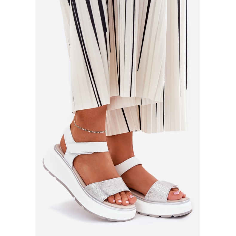 S.Barski Plateforme de sandales en cuir pour femmes et coins velcro S. Barski LR51-543 Silver argent 1