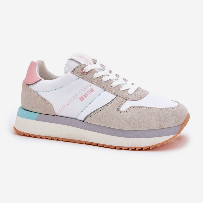 Sneakers en daim féminin Big Star RR274A047 Système beige beige-blanc 1