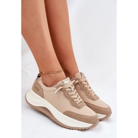 Sneakers en daim féminin sur la plate-forme Big Star RR274A345 Hi-Poly Dark-Line beige 1