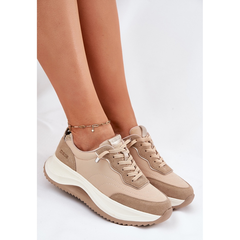 Sneakers en daim féminin sur la plate-forme Big Star RR274A345 Hi-Poly Dark-Line beige 1