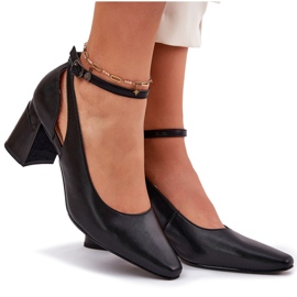 Pompes en cuir sur le post Maciejka K6816-01 noir le noir 9