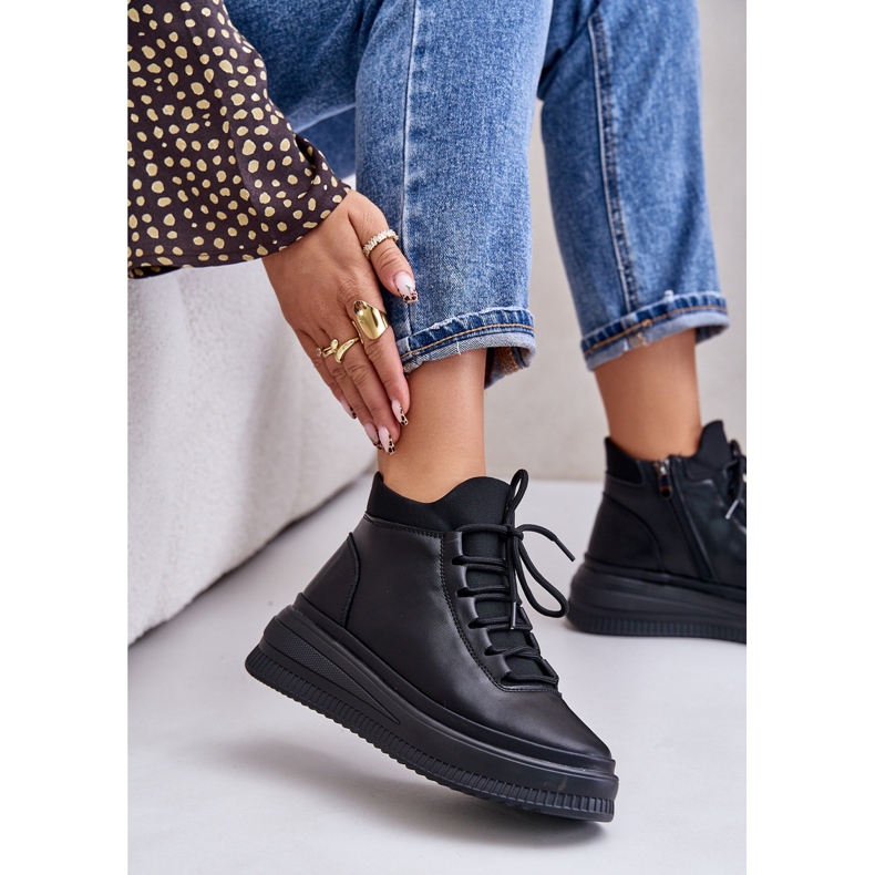 Artiker 55C1041 Chaussures de sport à plateforme en cuir léger, noir 3