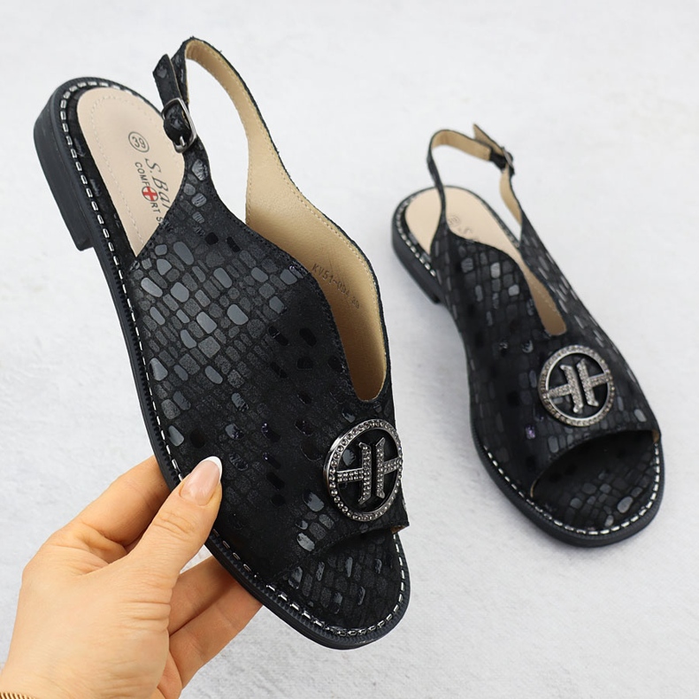 S.Barski Sandales en cuir féminin Czarne S. Barski KV51-094 le noir 1 S.Barski Sandales en cuir féminin Czarne S. Barski KV51-094 le noir 1