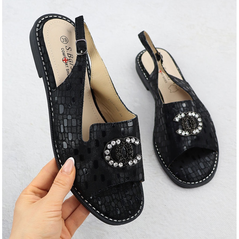 Sandales en cuir pour femmes noires S.Barski KV51-096 1