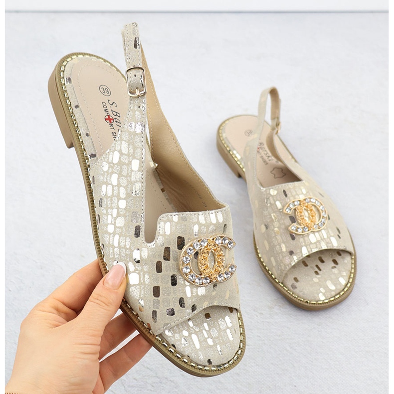 S.Barski Sandales en cuir pour femmes Złote S. Barski KV51-096 doré 1