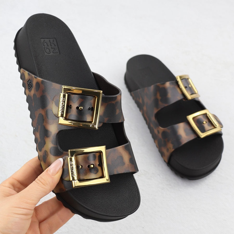 Les tongs pour femmes avec boucles de plage de piscine avec imprimé léopard marron zaxy RR285059 brun 1 Les tongs pour femmes avec boucles de plage de piscine avec imprimé léopard marron zaxy RR285059 brun 1