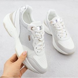 Baskets en cuir féminin blancs evento 8238 gris 1