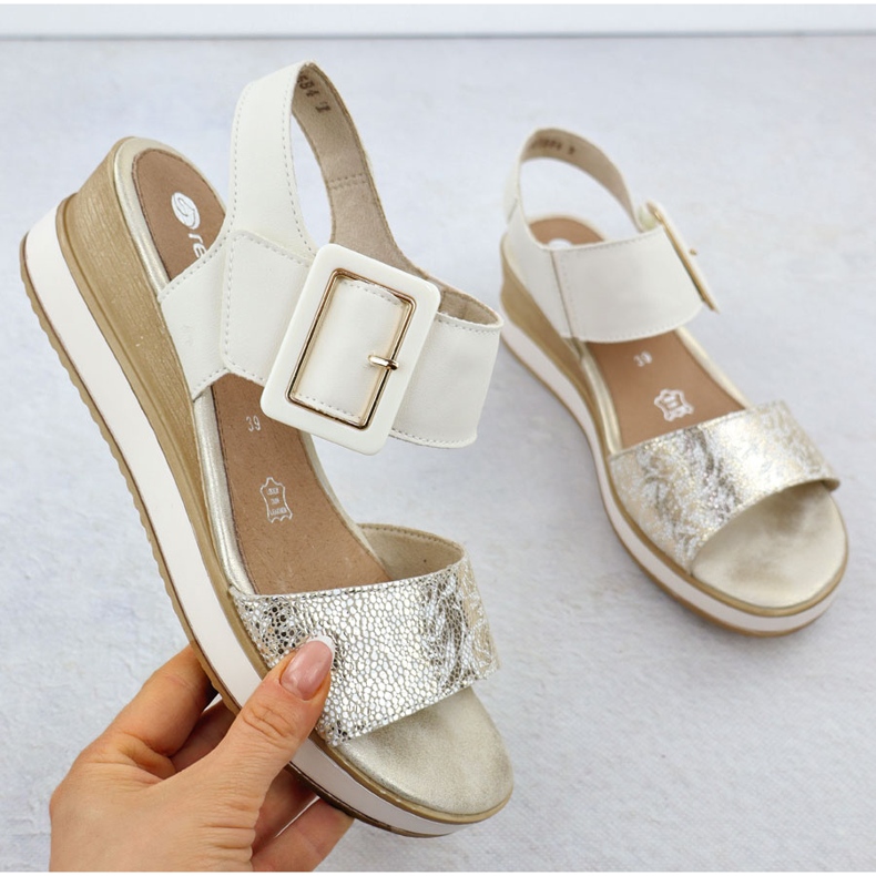 Sandales confortables en cuir pour velcro, Remonte D6453-61 Velcro blanc 1