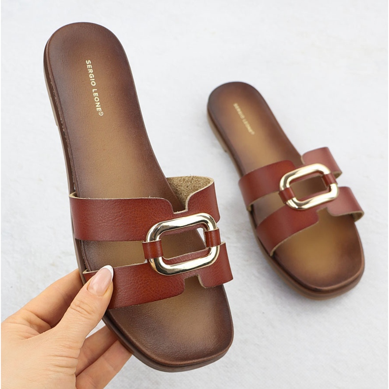 Slippers pour femmes avec décoration brune Sergio Leone SK077H 1