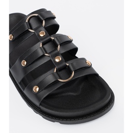 Seastar Des pantoufles de femmes noires décorées de trois rayures avec des strass 1