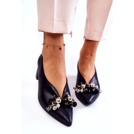 Pompes en cuir avec un ornement Laura Messi 2487 Bleu marine 2