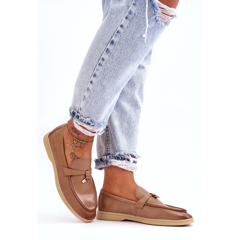 Mocassins femme en cuir beige 2