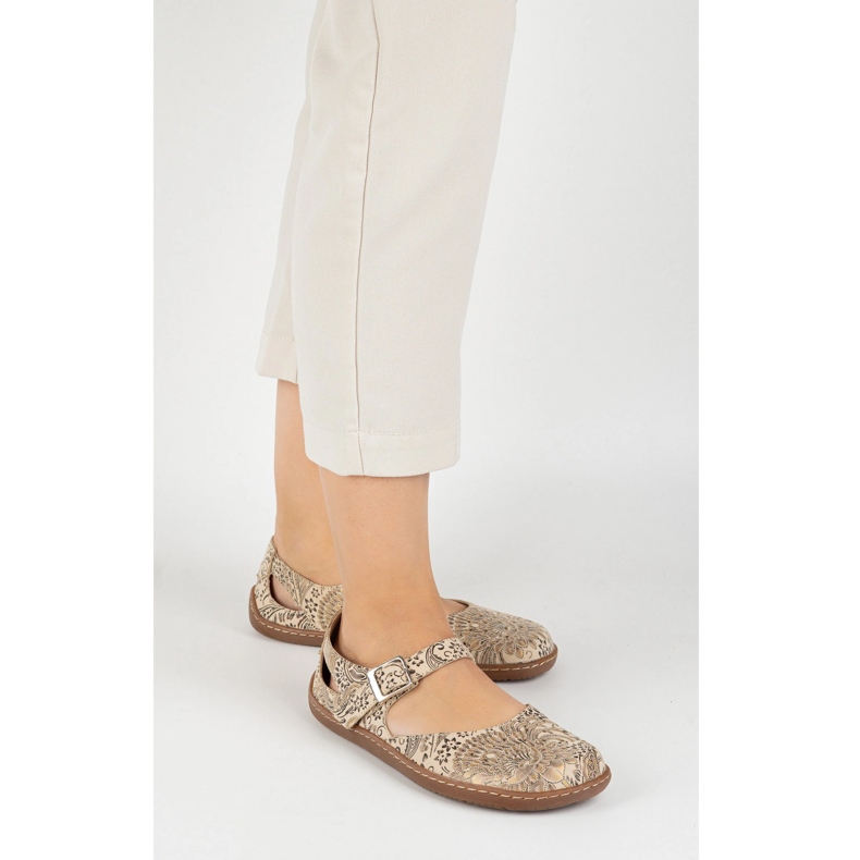 Olivier Chaussures aux pieds nus en cuir naturel avec imprimé 1284 beige 1