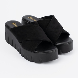 Seastar Sandales compensées femme en daim noir 1