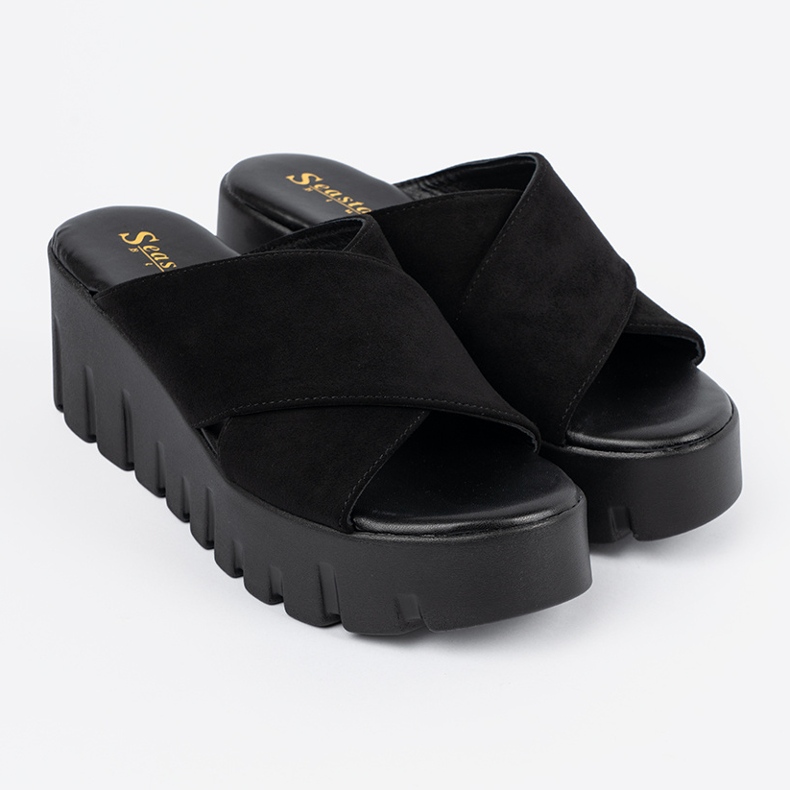 Seastar Sandales compensées femme en daim noir le noir 1