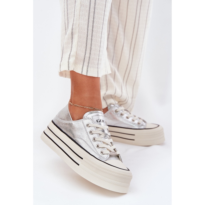 Baskets en cuir pour femmes sur la plate-forme en argent Goe RR2N4108 2