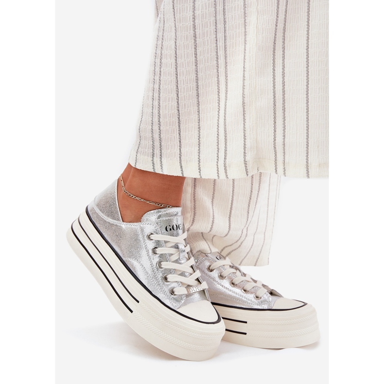 Baskets en cuir pour femmes sur la plate-forme en argent Goe RR2N4108 1