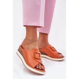 Les tongs en cuir féminin Artiker 56C2149 Orange 2