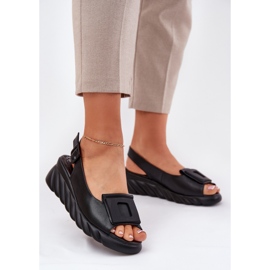 Sandales en cuir pour femmes avec un coin avec décoration artiker 56c2156 noir le noir 2