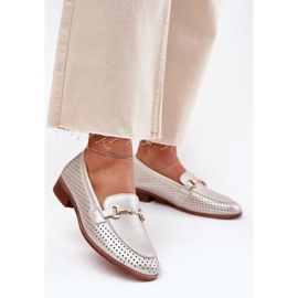 S.Barski Mocassins en cuir pour femmes avec ornement à talons plats S. Barski LR51-594 Silver argent 2