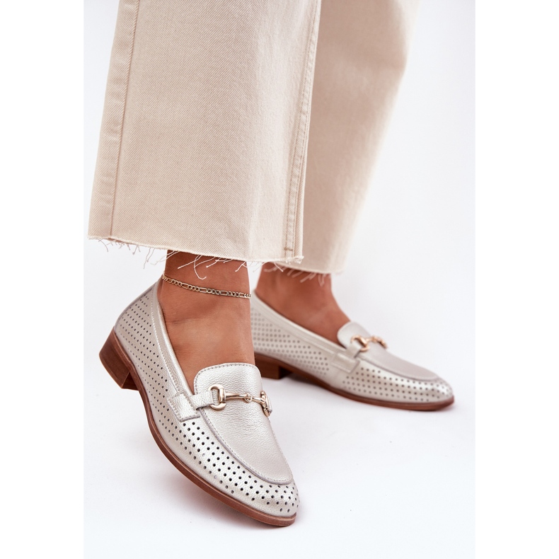 S.Barski Mocassins en cuir pour femmes avec ornement à talons plats S. Barski LR51-594 Silver argent 2