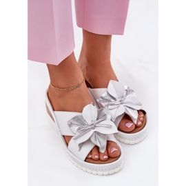 ARTIKER Corège en cuir pour femmes avec une fleur décorative Artker 54C0538 Blanc et argent 5