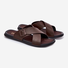 Slippers en cuir masculin avec Big Star RR174077 Broche brun 1